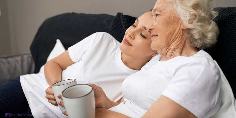 young woman spending time with the elderly