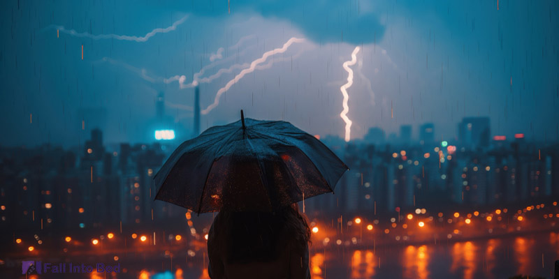 under storm and umbrella